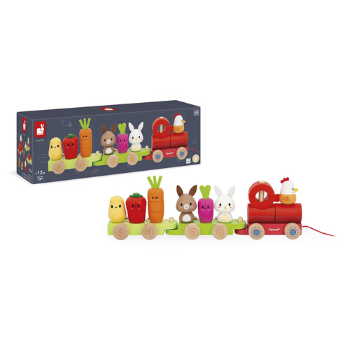 Janod Pociąg z klockami i figurkami do ciągnięcia Farma 12m+