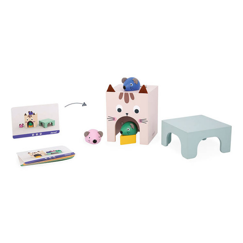 Janod Drewniana układanka Orientacja w przestrzeni Kot i mysz 3+