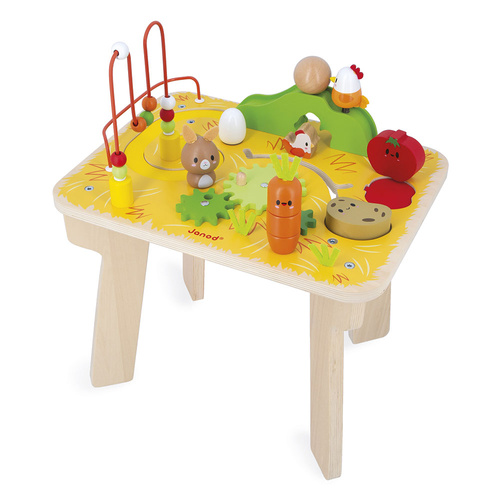 Janod Wielofunkcyjny stolik edukacyjny drewniany Farma 12m+