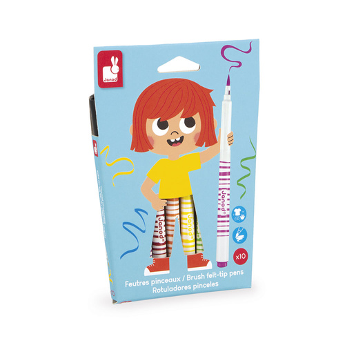 Janod Flamastry pędzelkowe 10 kolorów 3+