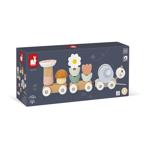 Janod Magnetyczny pociąg z klockami i grzechotką do ciągnięcia Ślimak Sweet Cocoon 12m+