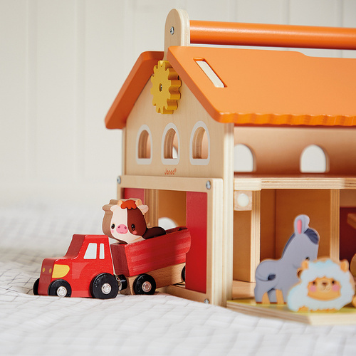 Janod Drewniana farma z otwieranym dachem i figurkami 2+