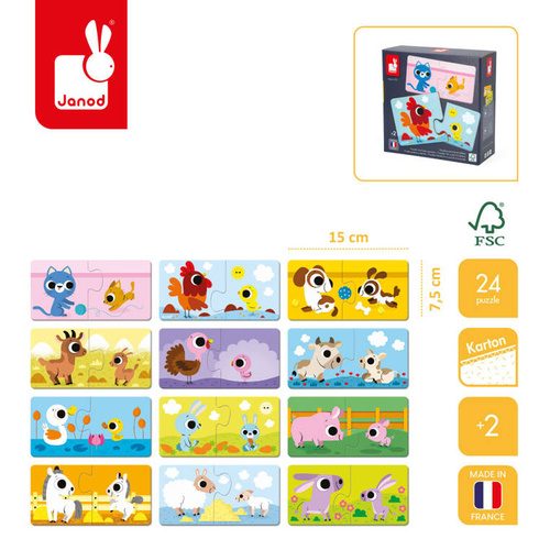 Janod Pierwsze puzzle do pary Zwierzęta i ich dzieci 24 elementy 2+