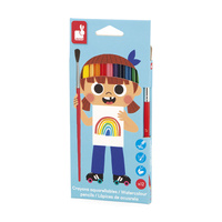 Janod Kredki akwarelowe z pędzelkiem 12 kolorów 3+