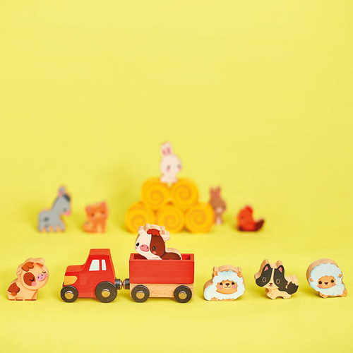 Janod Drewniana farma z otwieranym dachem i figurkami 2+