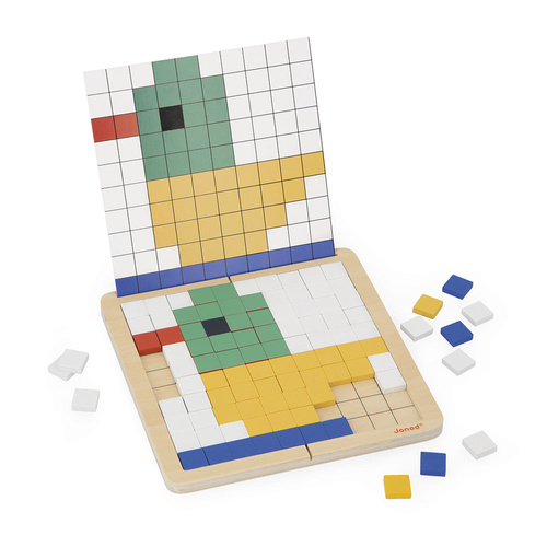 Janod Drewniana układanka mozaika piksele Symetria i kodowanie 4w1 5+