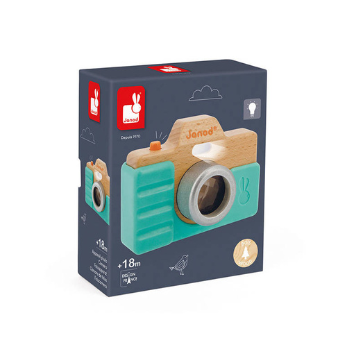 Janod Drewniany aparat fotograficzny z dźwiękiem i lampą błyskową 18 m+