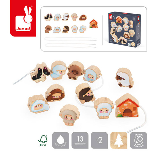 Janod Nawlekanka z drewnianymi owieczkami Farma 2+