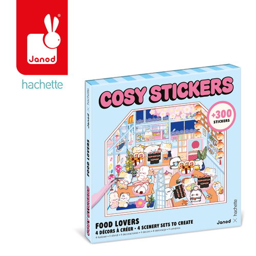 Janod Zestaw kreatywny Scenki do wyklejania z mini naklejkami i pęsetą Cosy stickers Restauracja