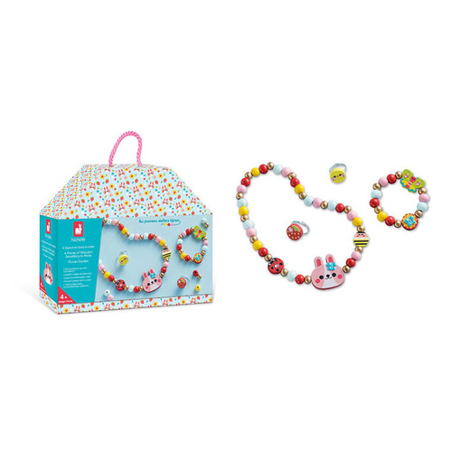 Janod Zestaw kreatywny do tworzenia biżuterii z drewna Ogród kwiatów 4+