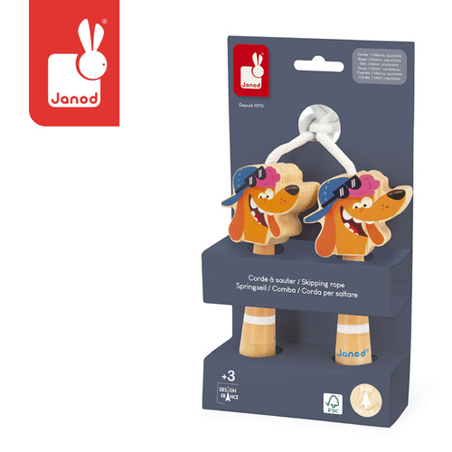 Janod Skakanka z drewnianymi rączkami Piesek Applepop 3+