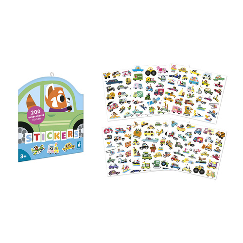 Janod Naklejki na arkuszach 200 szt. Pojazdy 3+