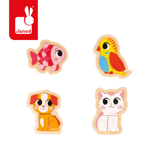 Janod Puzzle progresywne drewniane Zwierzęta domowe 4 układanki – 2, 3, 4 i 5 elementów 18 m+