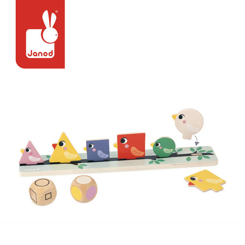Janod Układanka edukacyjna Sortowanie kształtów, kolorów i rozmiarów Ptaki 2+