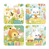 Janod Puzzle progresywne w walizce Zwierzątka Pure 4 układanki – 6, 9, 12 i 16 elementów 2+ Made in France