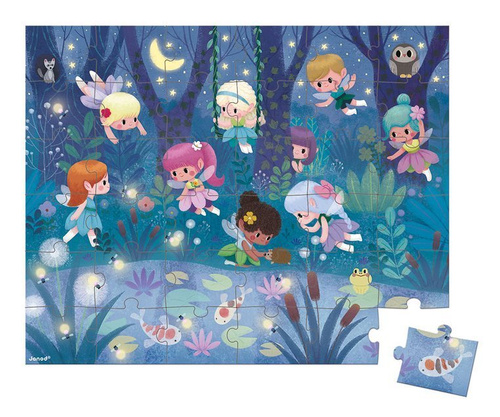 Janod Puzzle w walizce Wróżki i lilie wodne 36 elementów 4+ Made in France