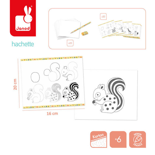 Janod Zestaw kreatywny Rysowanie krok po kroku Zwierzęta 20 rysunków 7+