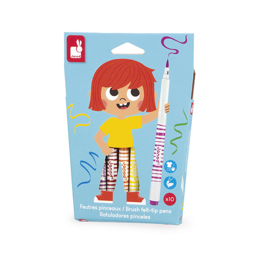 Janod Flamastry pędzelkowe 10 kolorów 3+