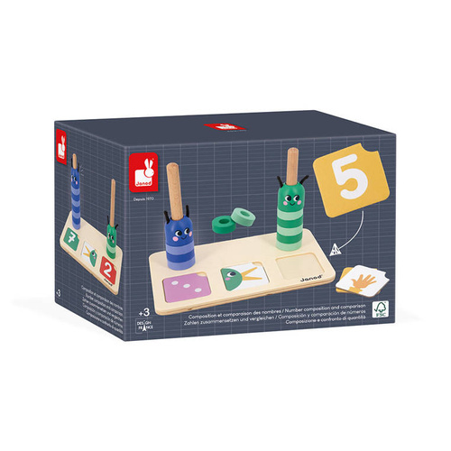 Janod Drewniana układanka matematyczna Komponowanie i porównywanie liczb 3+