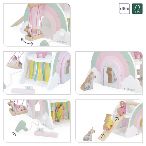 Janod Drewaniany domek jednorożców z 5 akcesoriami Jednorożce 18m+