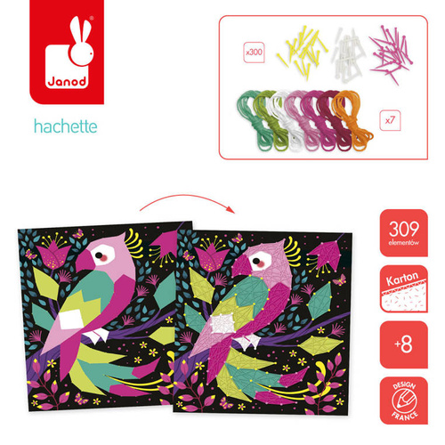 Janod Zestaw kreatywny Przeplatanka 3D String art Zwierzęta dżungli 8+