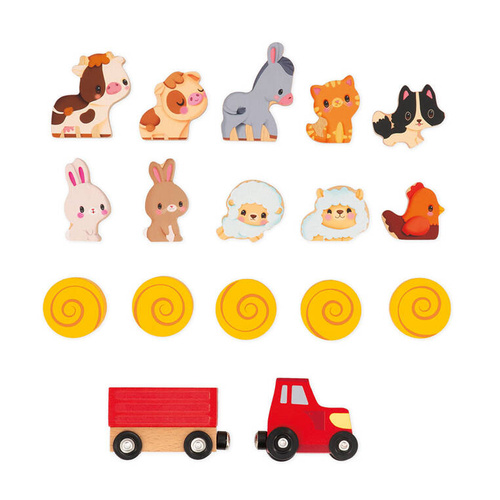 Janod Drewniana farma z otwieranym dachem i figurkami 2+