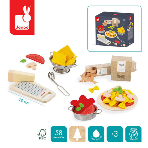 Janod Filcowy zestaw makaronów i akcesoria do przyrządzania włoskiej pasty 3+