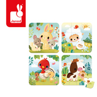 Janod Puzzle progresywne w walizce Zwierzątka na farmie 4 układanki – 6, 9, 12 i 16 elementów 2+