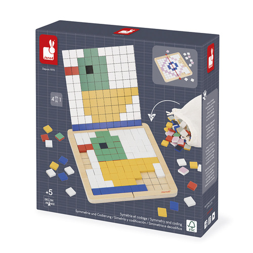 Janod Drewniana układanka mozaika piksele Symetria i kodowanie 4w1 5+