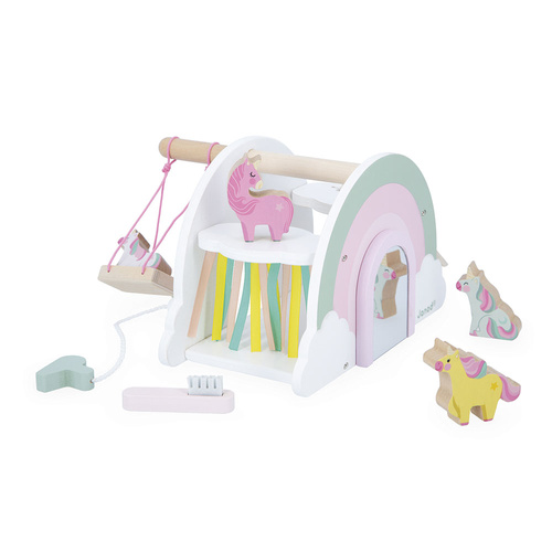 Janod Drewaniany domek jednorożców z 5 akcesoriami Jednorożce 18m+