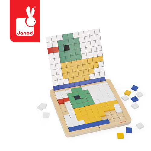 Janod Drewniana układanka mozaika piksele Symetria i kodowanie 4w1 5+