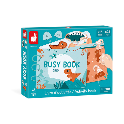 Janod Książeczka z zadaniami Busy Book Dinozaury 3+