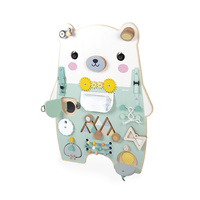 Janod Duża drewniana tablica manipulacyjna 20 aktywności Miś Pure 18m+