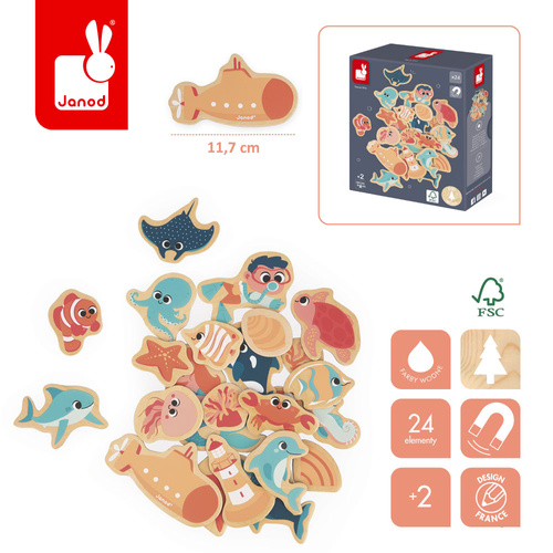 Janod Magnesy drewniane Podwodny świat 24 szt. 2+