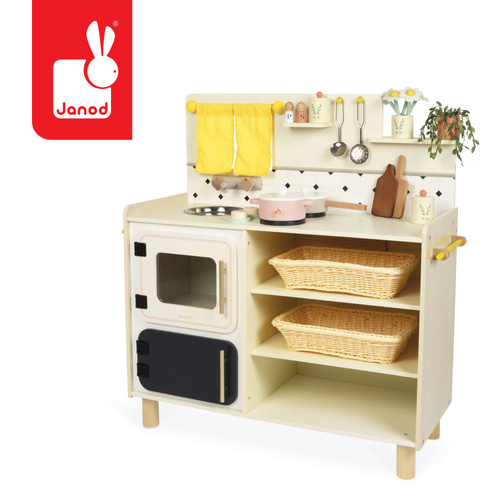 Janod Duża drewniana kuchnia z 19 akcesoriami Shiny Grandma 3+