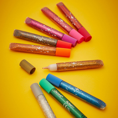 Janod Klej z brokatem w tubkach 9 kolorów 3+