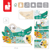 Janod Duża drewniana tablica manipulacyjna 14 aktywności Krokodyl Tropik 18m+