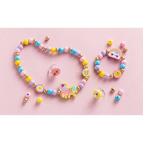 Janod Zestaw kreatywny do tworzenia biżuterii z drewna Tęczowa kraina 4+