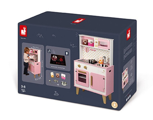 Janod Duża kuchnia drewniana z dźwiękiem i 6 akcesoriami Candy Chic