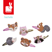 Janod Zestaw kreatywny do tworzenia biżuterii Brokatowe spinki do włosów Leśne zwierzątka 5+