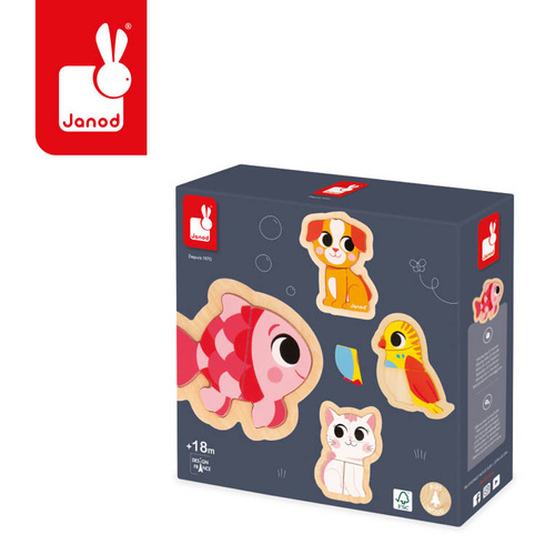 Janod Puzzle progresywne drewniane Zwierzęta domowe 4 układanki – 2, 3, 4 i 5 elementów 18 m+