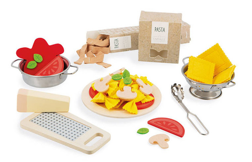 Janod Filcowy zestaw makaronów i akcesoria do przyrządzania włoskiej pasty 3+