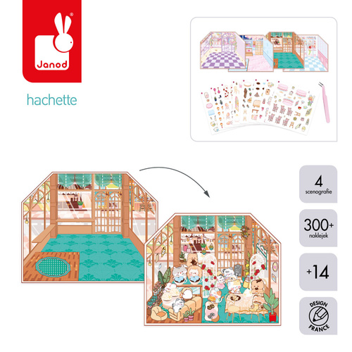 Janod Zestaw kreatywny Scenki do wyklejania z mini naklejkami i pęsetą Cosy stickers Restauracja