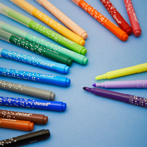 Janod Flamastry pisaki z filcową końcówką 18 kolorów 3+