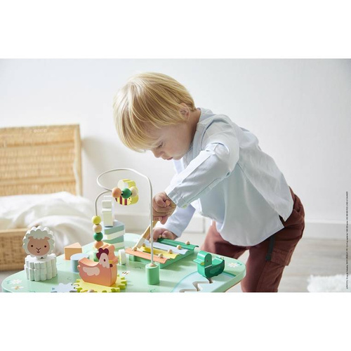 Janod Wielofunkcyjny stolik edukacyjny drewniany Łąka 12 m+