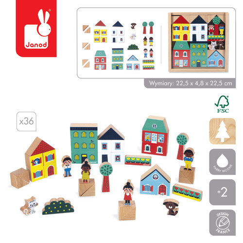 Janod Zestaw klocków i figurek 36 el. Miasto Cross Roads 2+