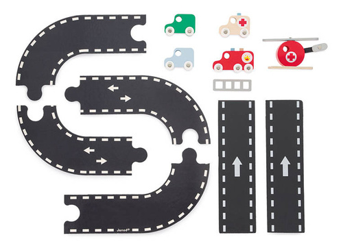 Janod Drewniana remiza strażacka z 5 akcesoriami Bolid 2+