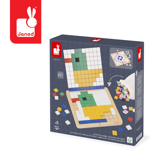 Janod Drewniana układanka mozaika piksele Symetria i kodowanie 4w1 5+