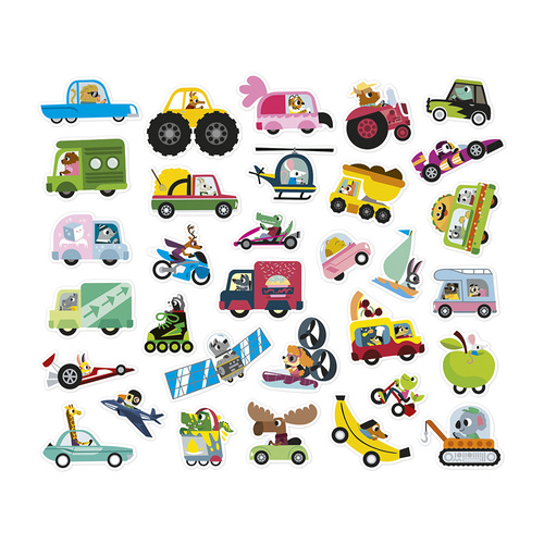 Janod Naklejki na arkuszach 200 szt. Pojazdy 3+