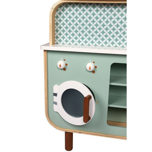 Janod Dwustronna drewniana kuchnia z pralką 2w1, z dźwiękiem, światłem LED i 8 akcesoriami